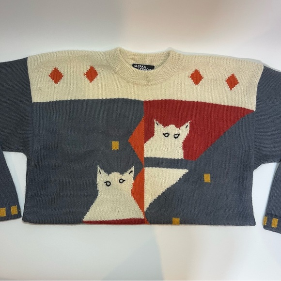 Alpaka Fashions 100% Alpaca Wool Cat Geometric Crewneck Sweater One Size Peru - Picture 4 of 12